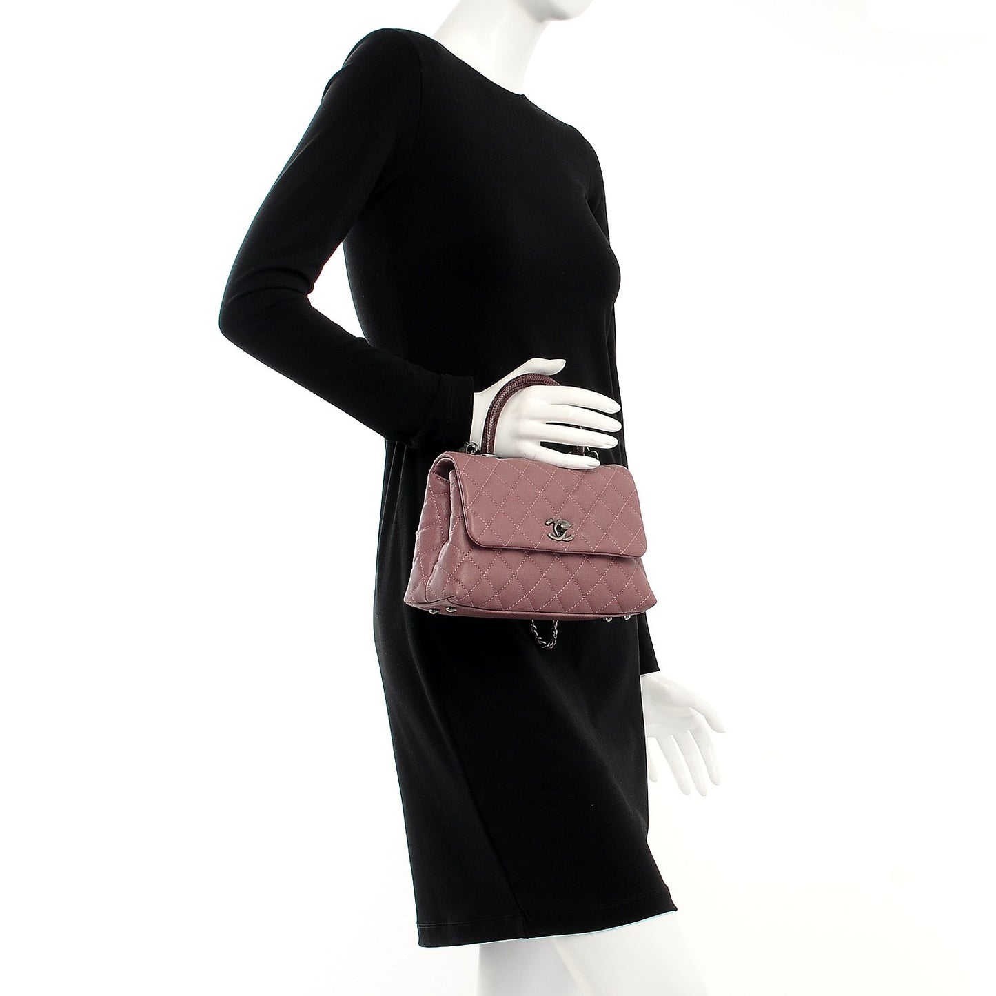 Caviar Lizard Quilted Mini Coco Handle Flap Pink