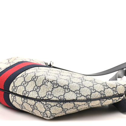 Gucci GG Supreme Monogram Textured Dollar Calfskin Web Small Ophidia Half Moon Hobo Beige Blue 10 of 10