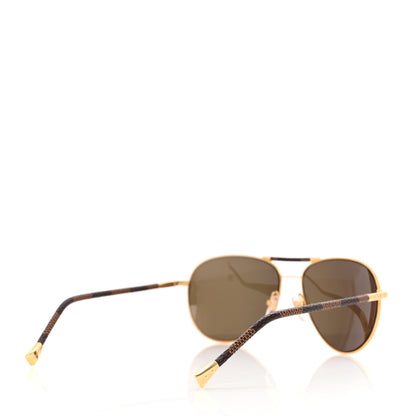 Louis Vuitton Damier Ebene Conspiration Pilote Aviator Sunglasses Z0790U Gold 4 of 7