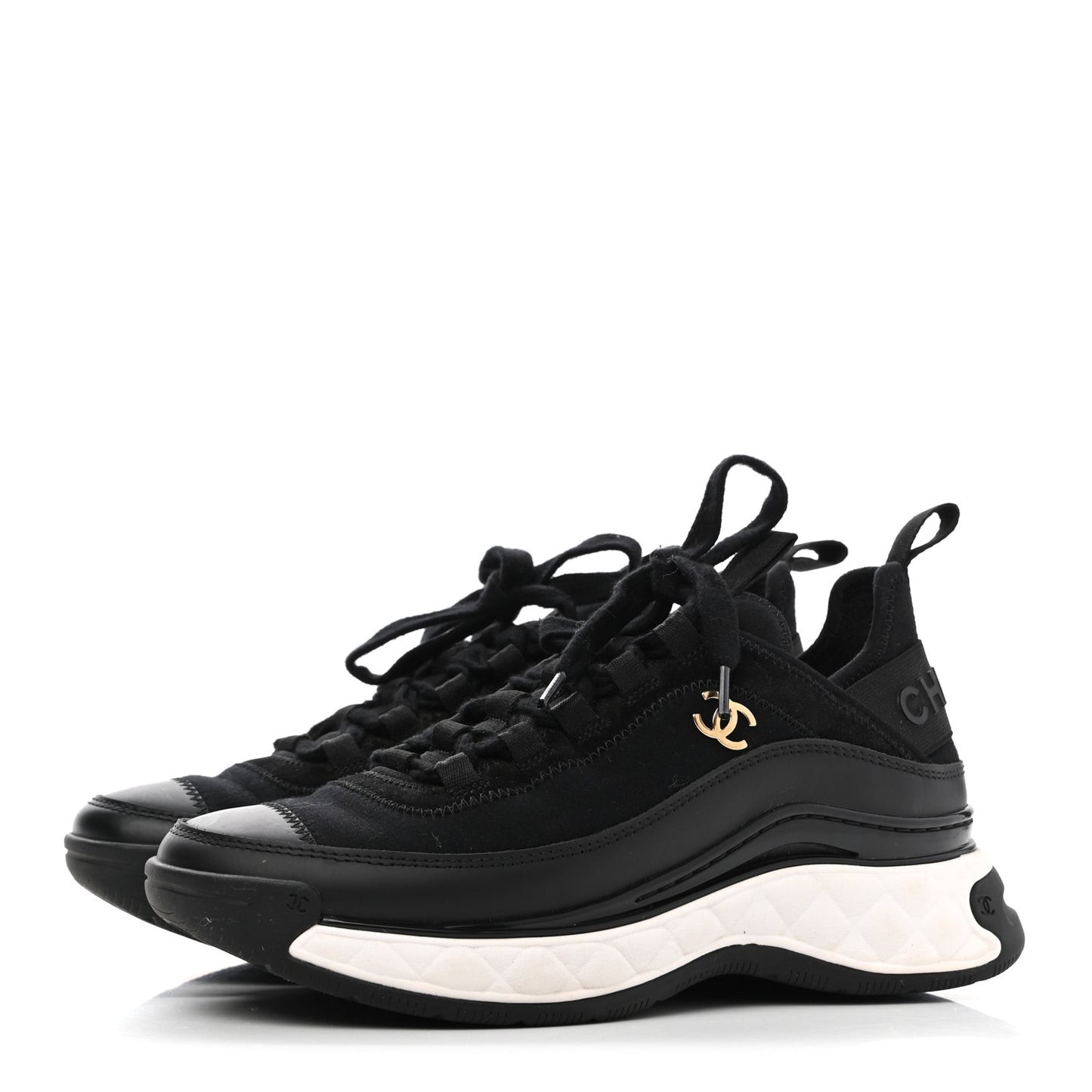 Velvet Calfskin Mixed Fibers CC Sneakers 35 Black