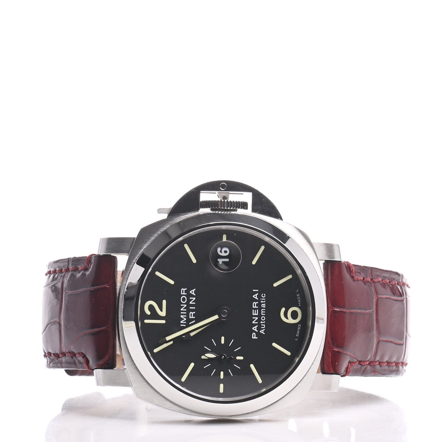 Stainless Steel Alligator 40mm Luminor Marina Automatic Watch Black PAM00048