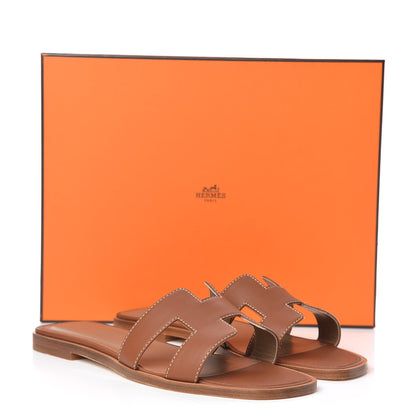 Hermes Box Calfskin Oran Sandals 36.5 Gold 9 of 9