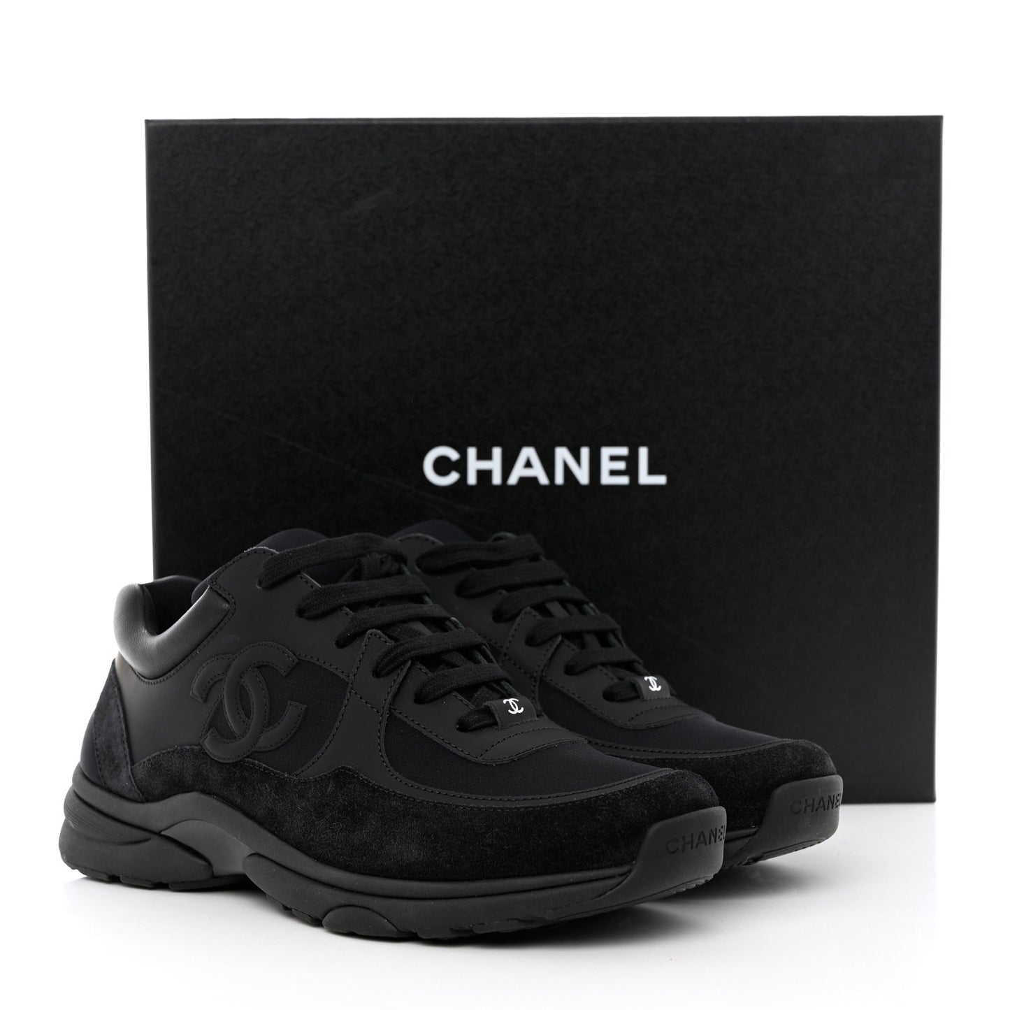 Fabric Calfskin Suede CC Sneakers 39 Black