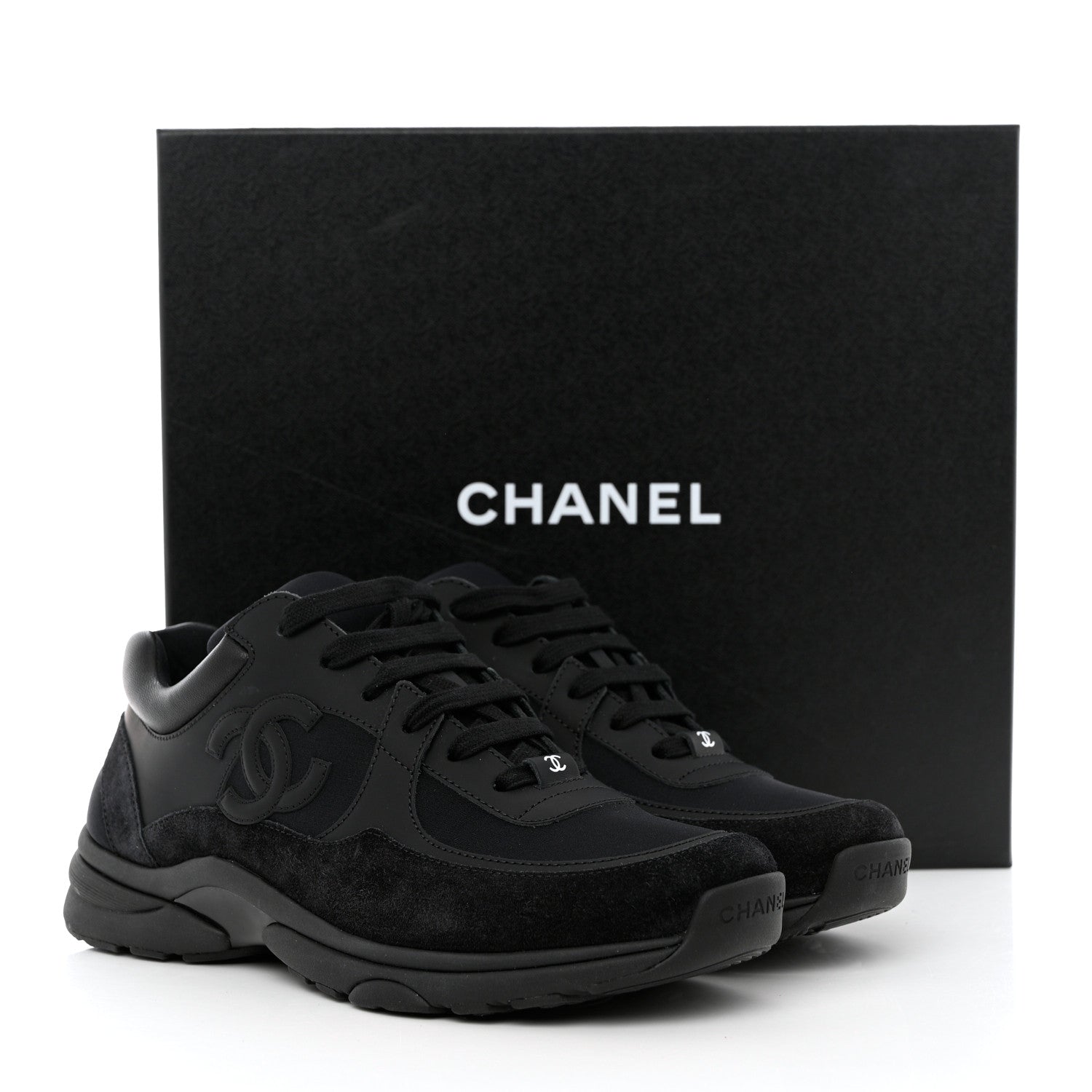 Chanel Fabric Calfskin Suede CC Sneakers 39 Black 9 of 9