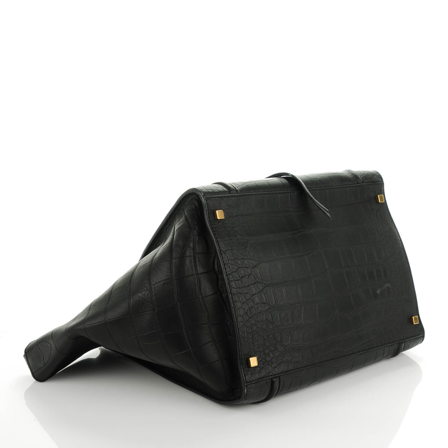 Celine Crocodile Embossed Calfskin Luggage Phantom Luggage Black 4 of 10
