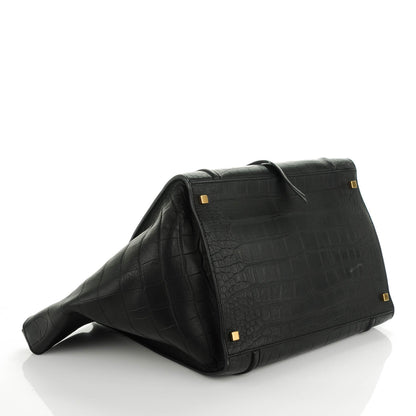 Celine Crocodile Embossed Calfskin Luggage Phantom Luggage Black 4 of 10