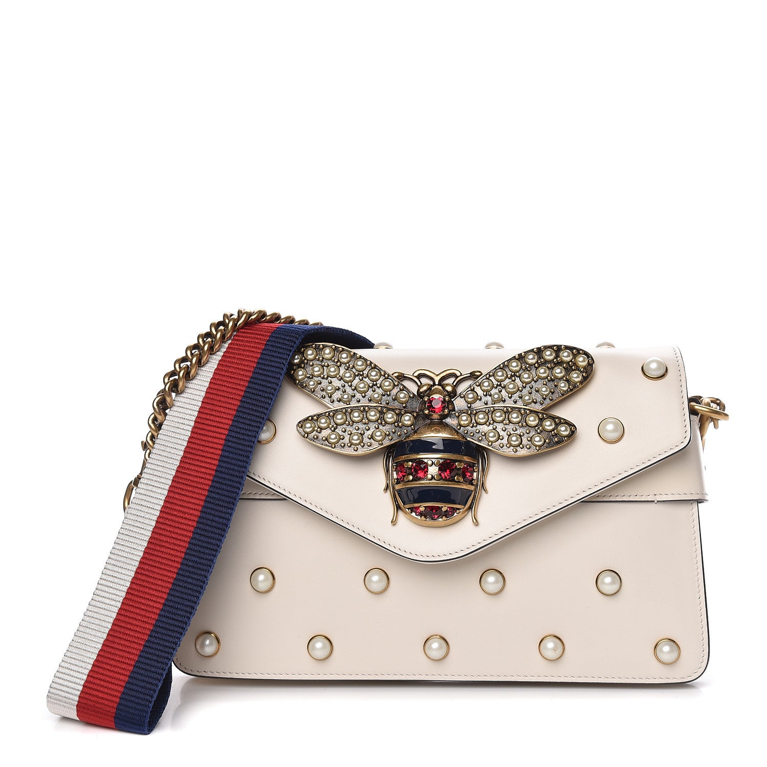 Gucci Nappa Pearl Studded Mini Queen Margaret Broadway Shoulder Bag Mystic White 1 of 11