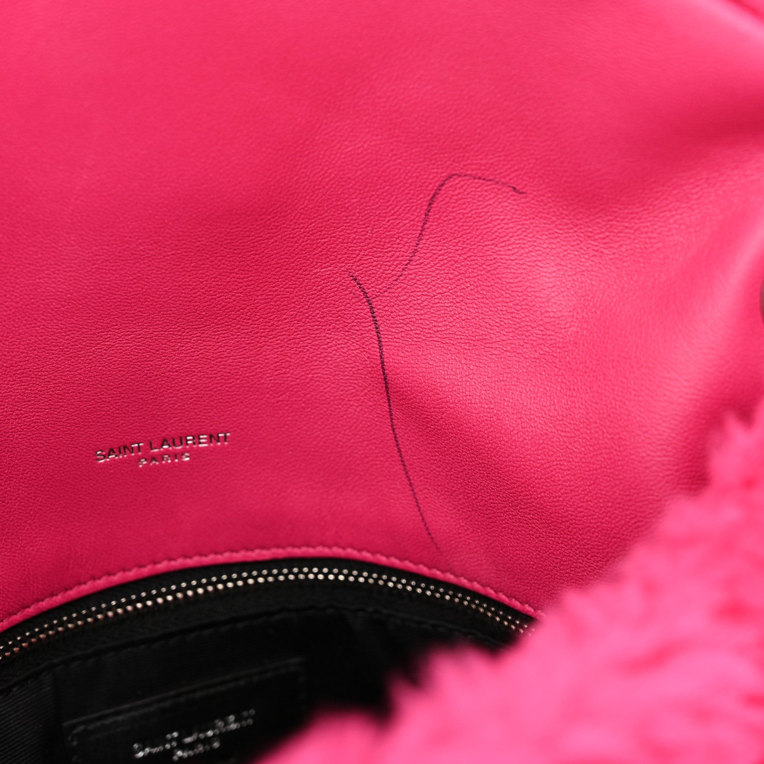 Saint Laurent Merino Shearling Lambskin Quilted Small Loulou Puffer Monogram Chain Satchel Fuchsia 11 of 11