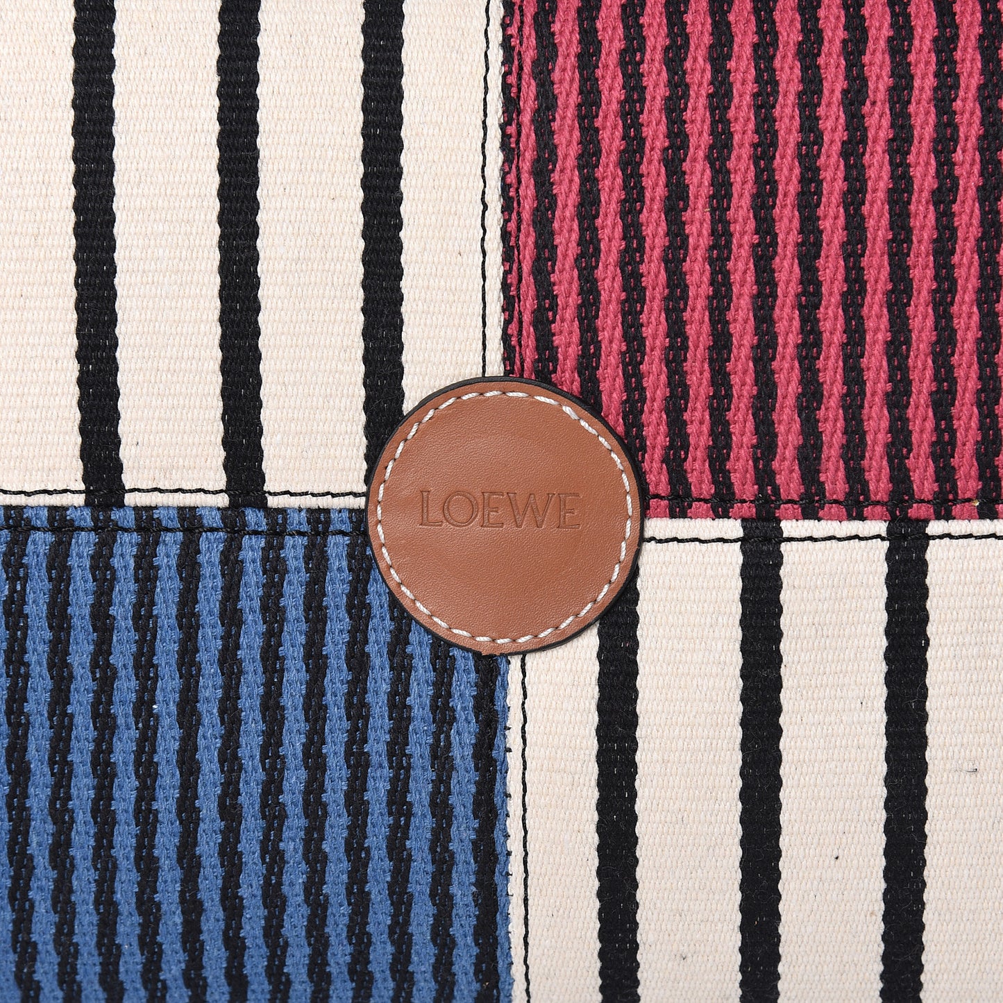 Canvas Calfskin Print Paulas Ibiza Stripes Cushion Tote Red White