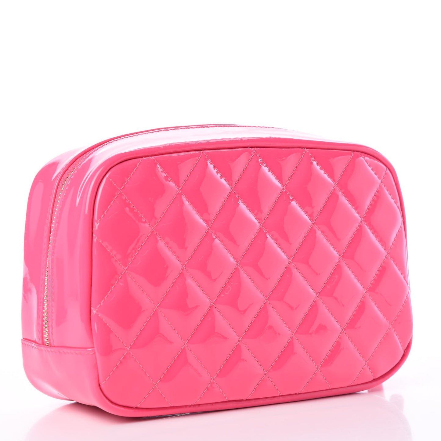 Patent Quilted Medium Curvy Pouch Cosmetic Case Pink