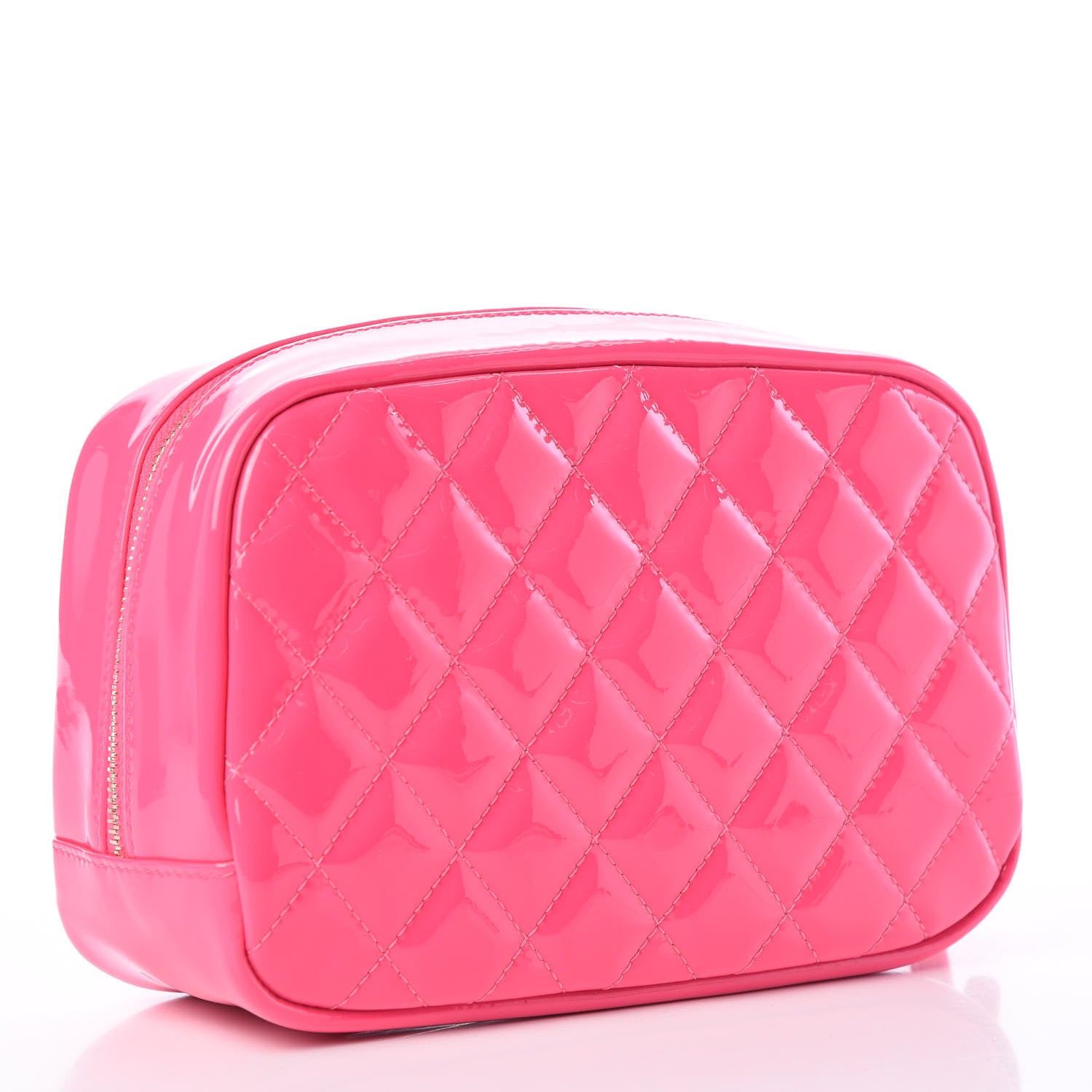 Chanel Patent Quilted Medium Curvy Pouch Cosmetic Case Pink 2 of 9