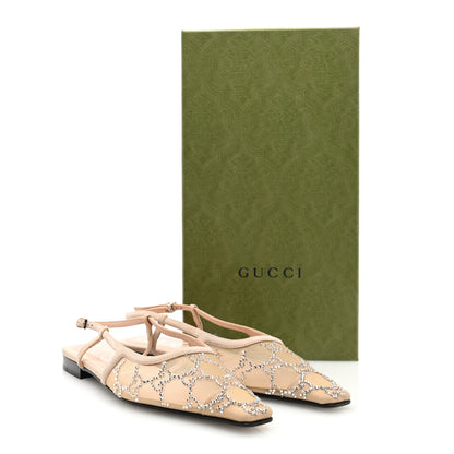 Gucci Suede Mesh Crystal GG Monogram Slingback Ballet Flats 36.5 Light Powder Skin Rose 7 of 7