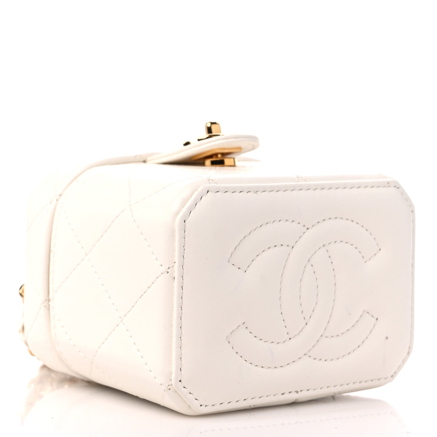 Lambskin Quilted Vanity Clutch With Chain White