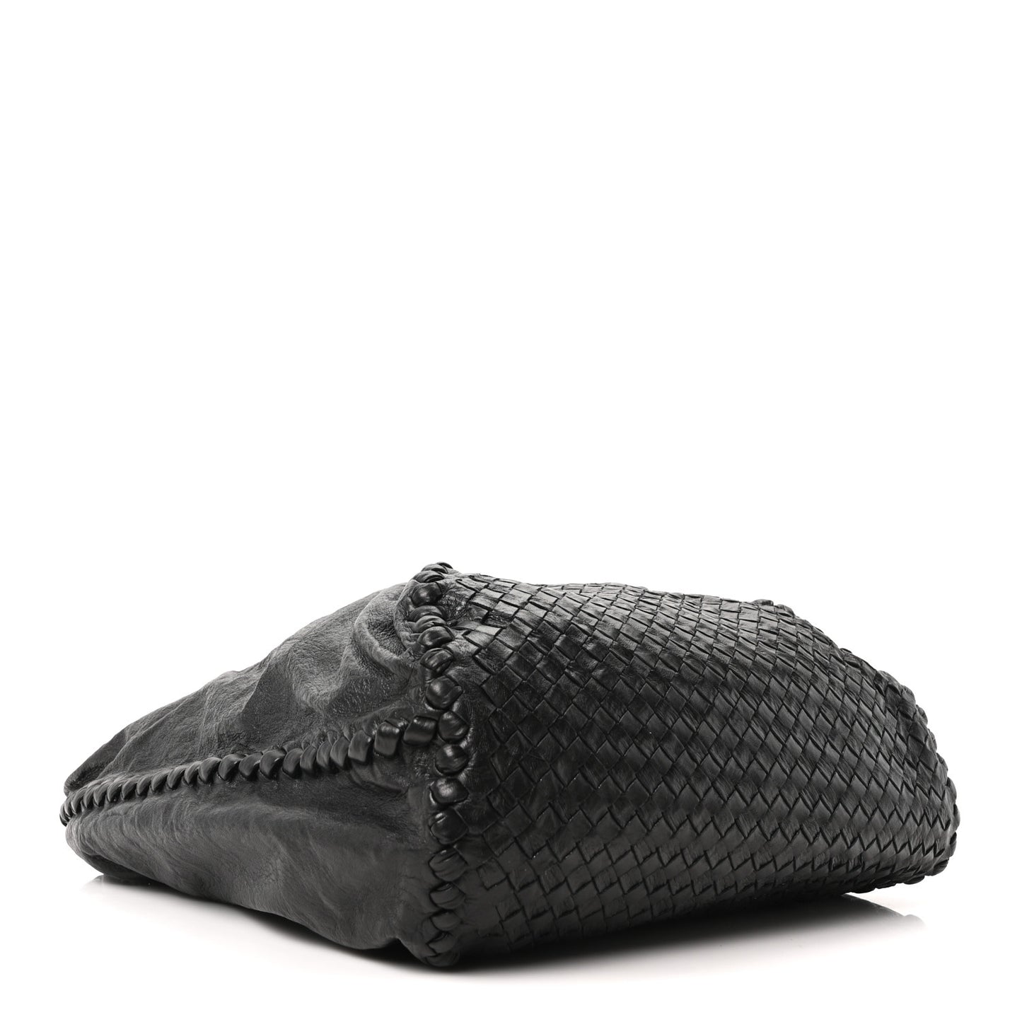 Grained Lambskin Intrecciato Large Shoulder Bag Black