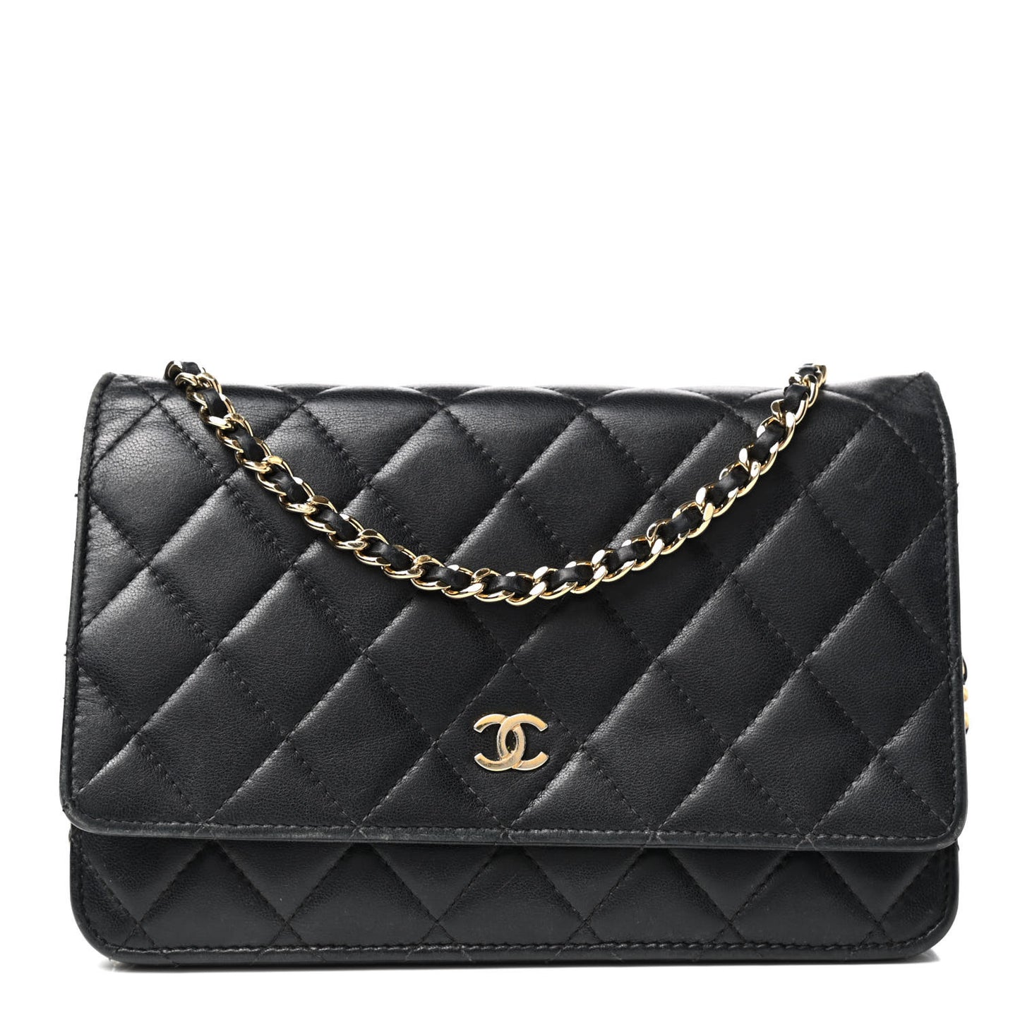 Lambskin Quilted Wallet On Chain WOC Black