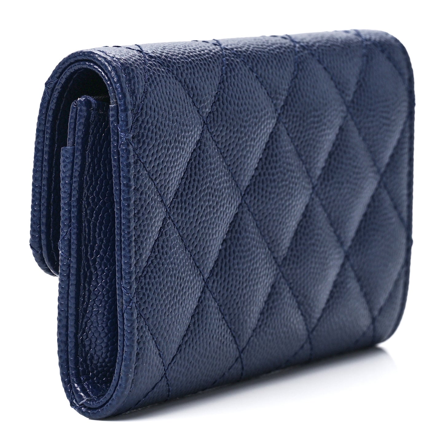 Caviar Quilted Flap Card Holder Navy Blue