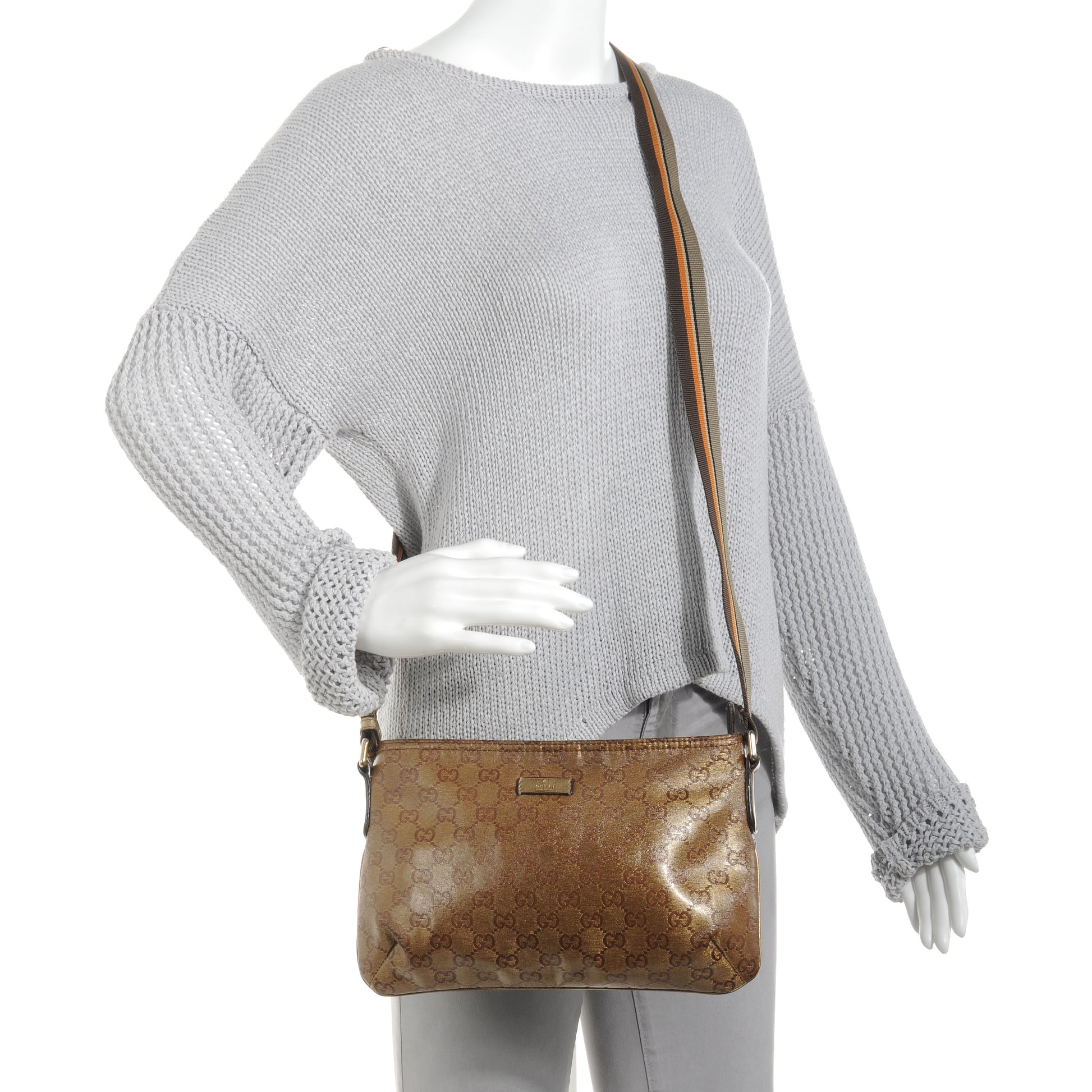 Gucci Crystal Monogram Small Joy Flat Messenger Crossbody Bronze 2 of 8
