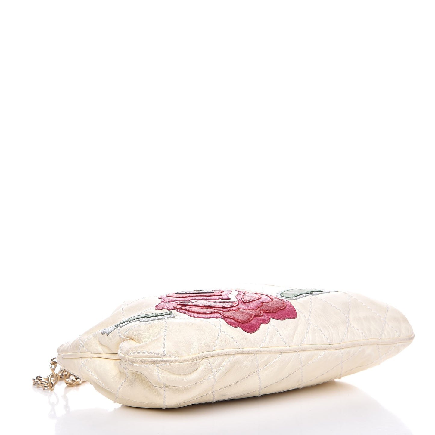 Lambskin Stitched Camellia Shoulder Bag White