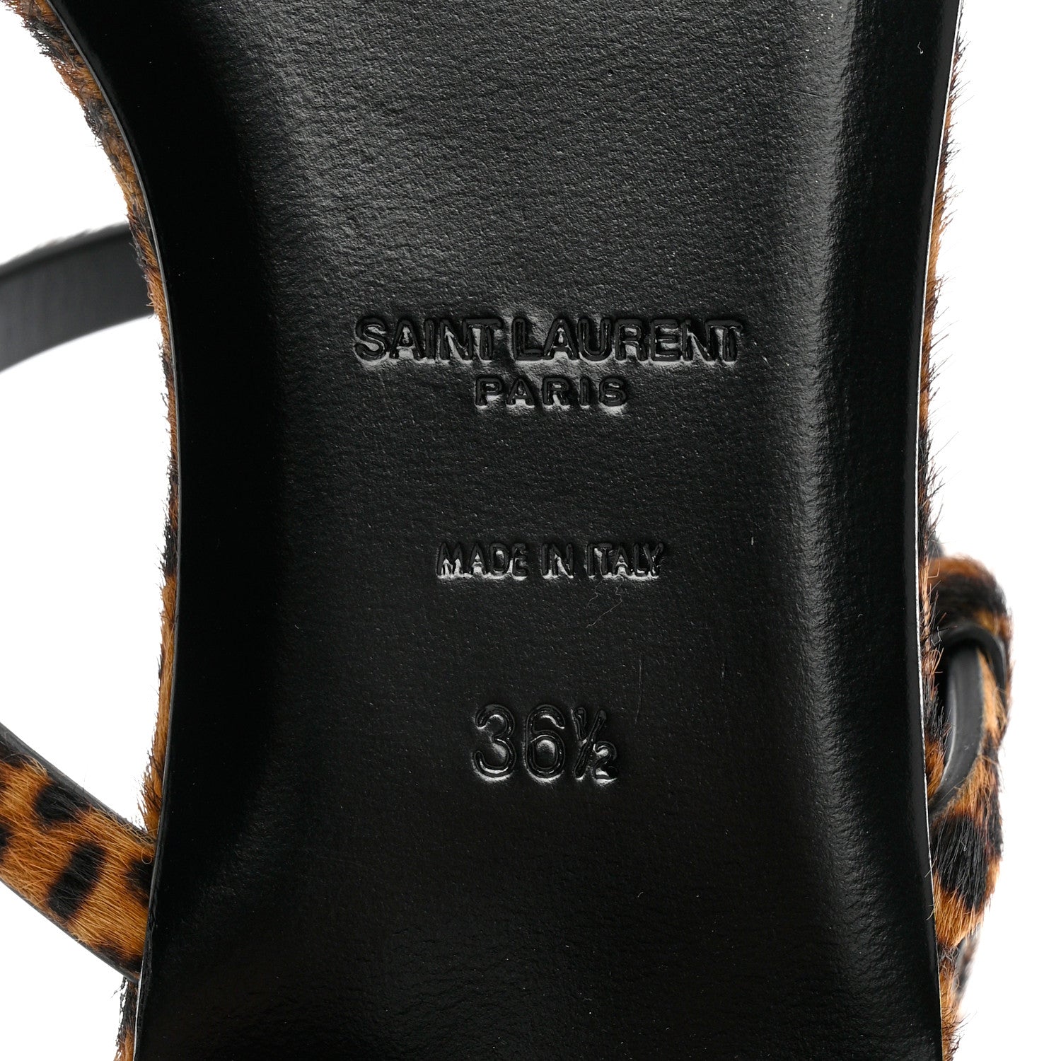 Saint Laurent Pony Hair Leopard Print Cassandra Monogram Sandals 36.5 Naturale 8 of 9