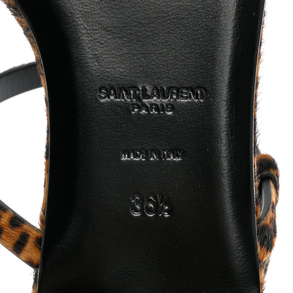Saint Laurent Pony Hair Leopard Print Cassandra Monogram Sandals 36.5 Naturale 8 of 9