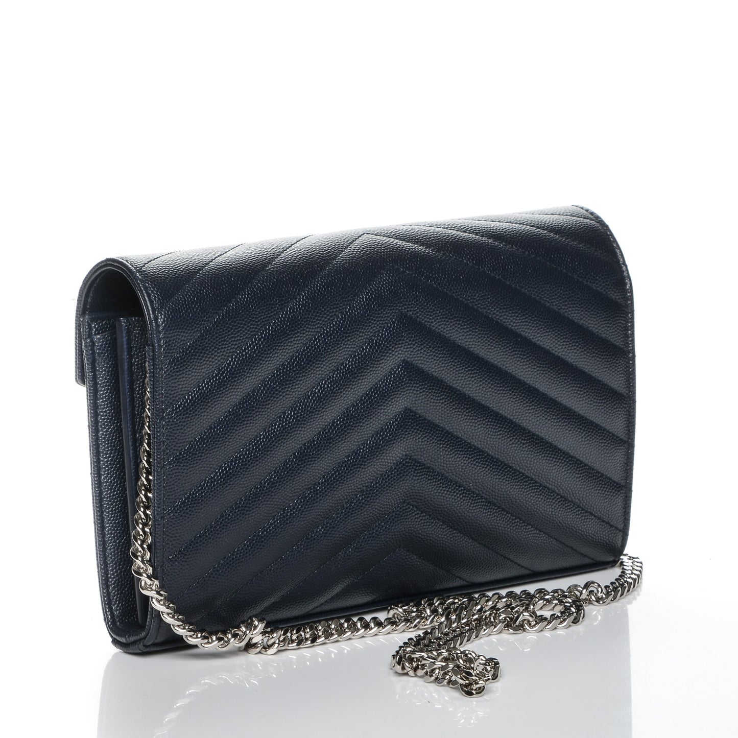 Grain De Poudre Matelasse Chevron Monogram Chain Wallet Navy