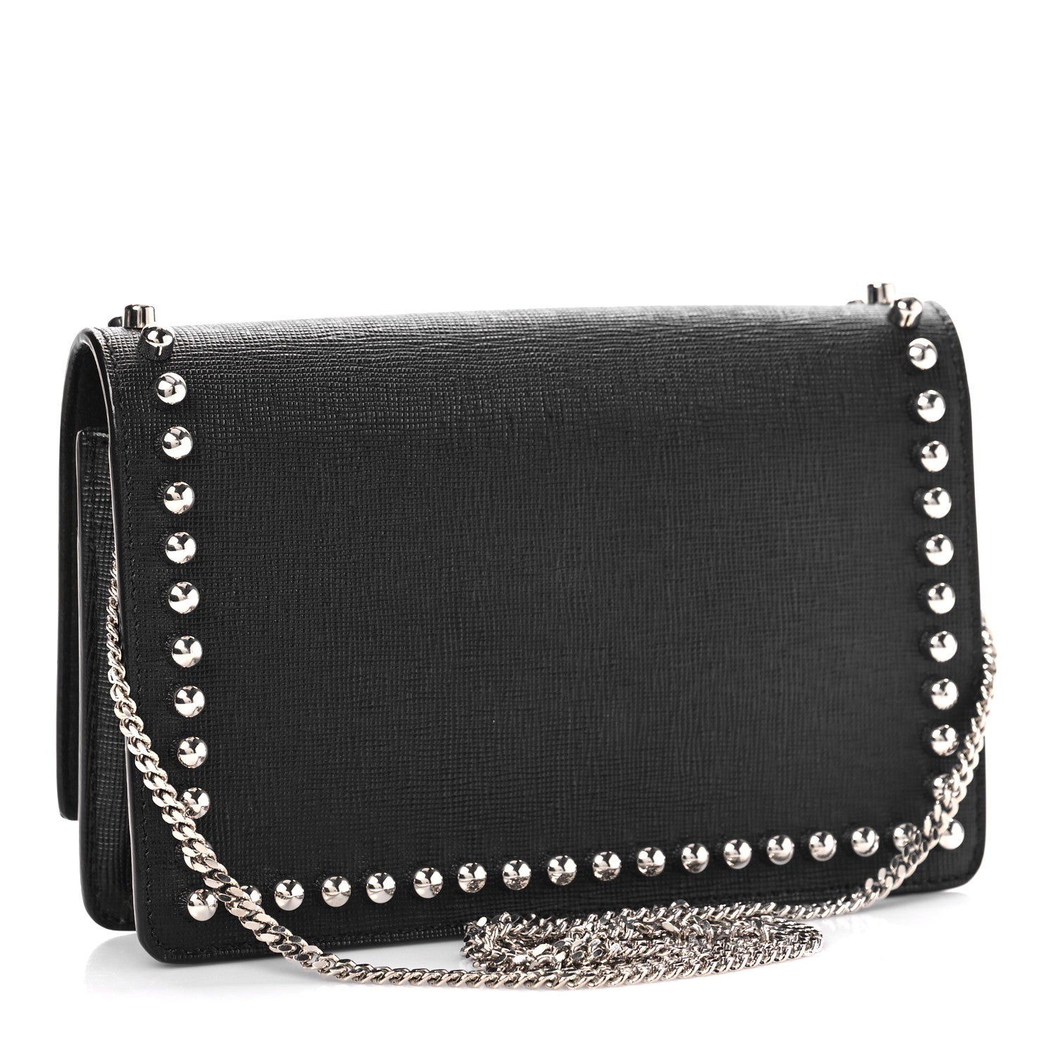 Fendi Vitello Elite Mink Fur Studded Karlito Tube Wallet on Chain Black 3 of 7