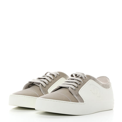 Chanel Velvet Calfskin Womens CC Sneakers 41 White Silver 4 of 13