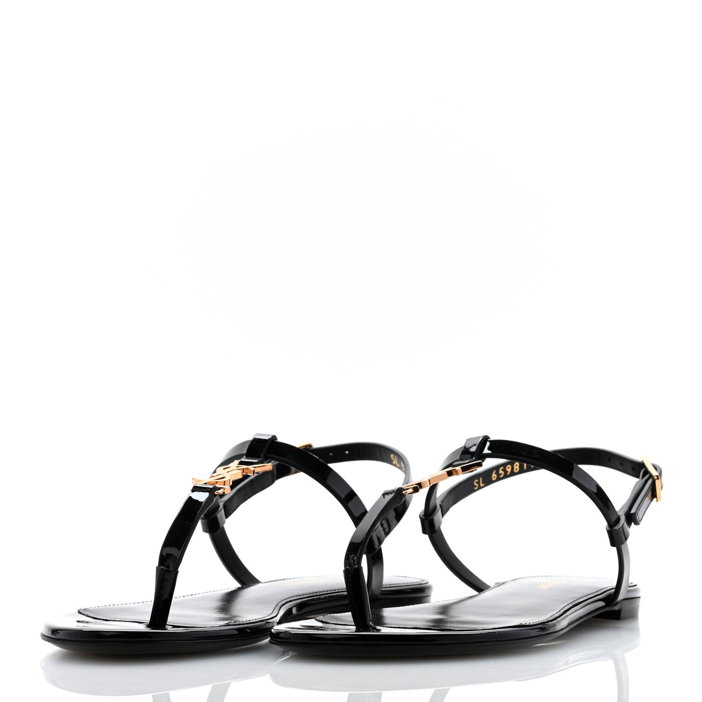 Patent Calfskin Cassandra Monogram Sandals 35 Black