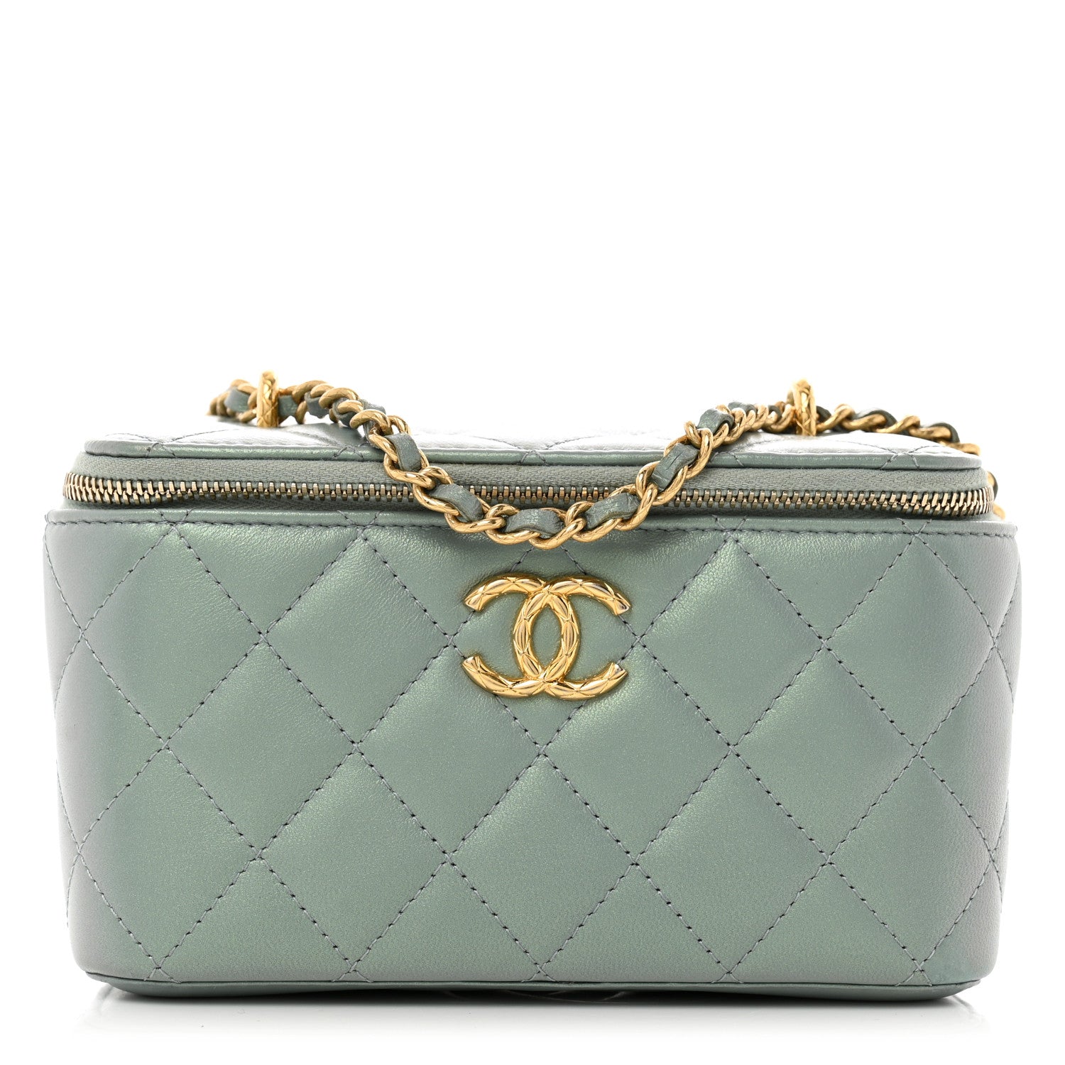 Chanel Metallic Lambskin Quilted Small CC Dynasty Vanity Case With Chain Grey 1 of 12