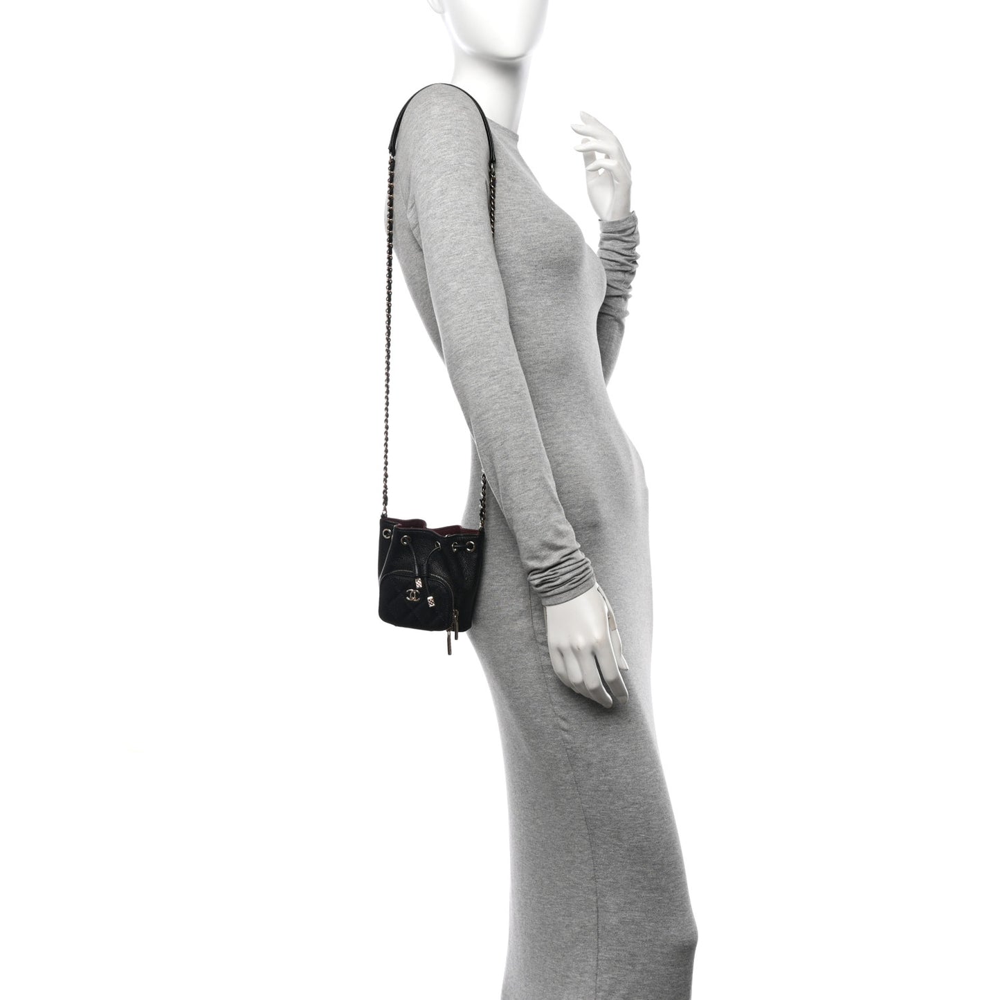 Caviar Quilted Mini CC Pocket Bucket Bag Black