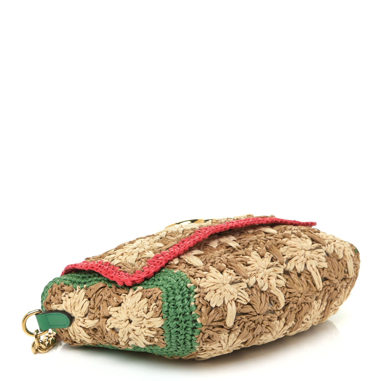 Gucci Raffia Azalea Calfskin Crochet Flower Small GG Marmont Shoulder Bag Natural Ecru Green Red New Shamarock 3 of 12