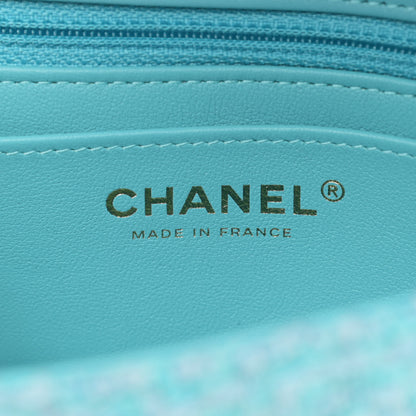 Chanel Wool Tweed Quilted Mini Rectangular Flap Turquoise Light Blue 5 of 10