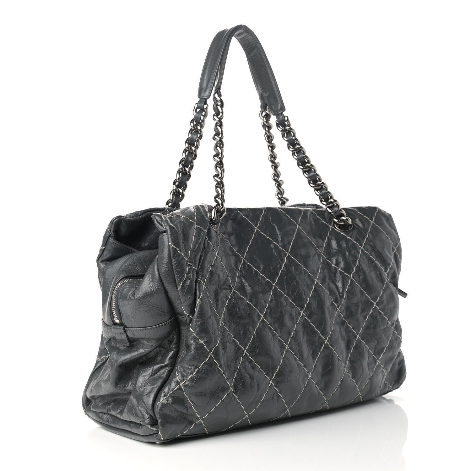 Chanel Glazed Goatskin Double Contrast Stitch Large Tote Grey 3 of 19