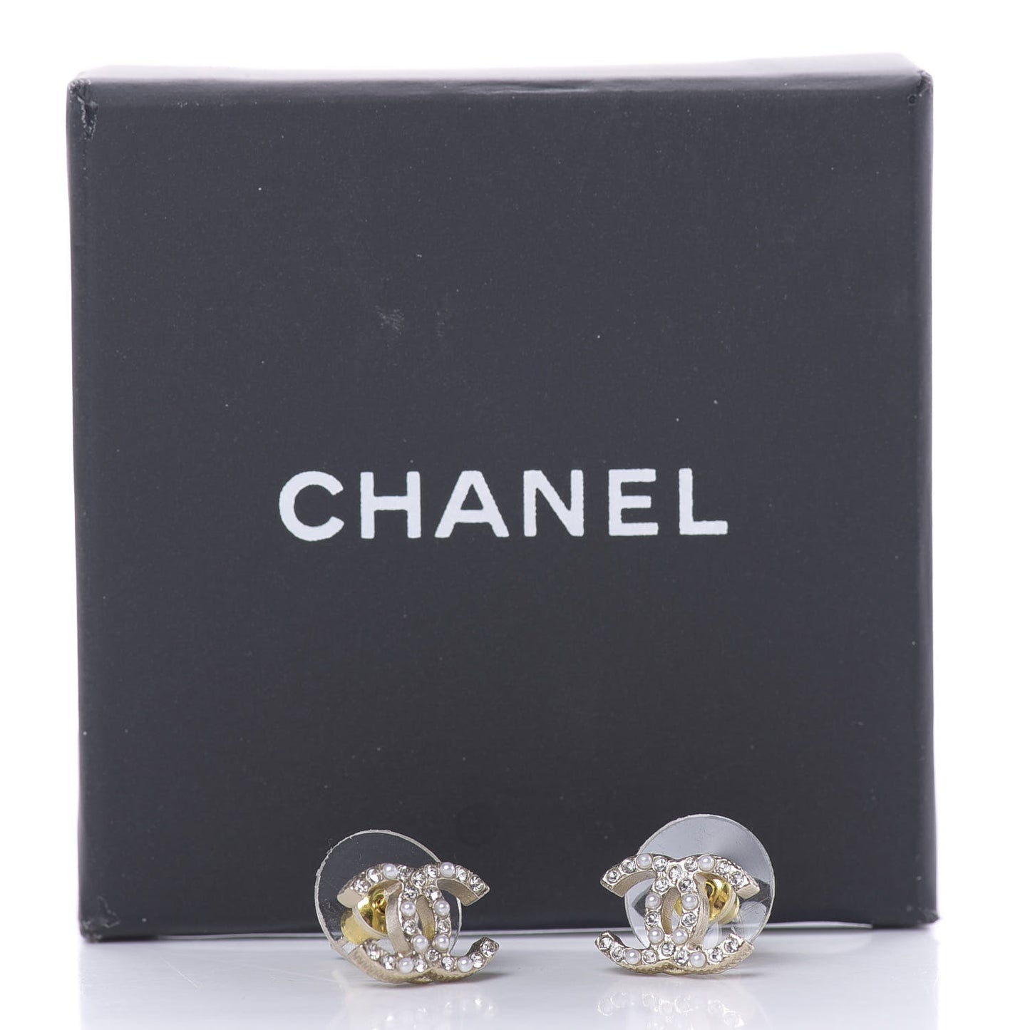 Pearl Crystal CC Earrings Gold