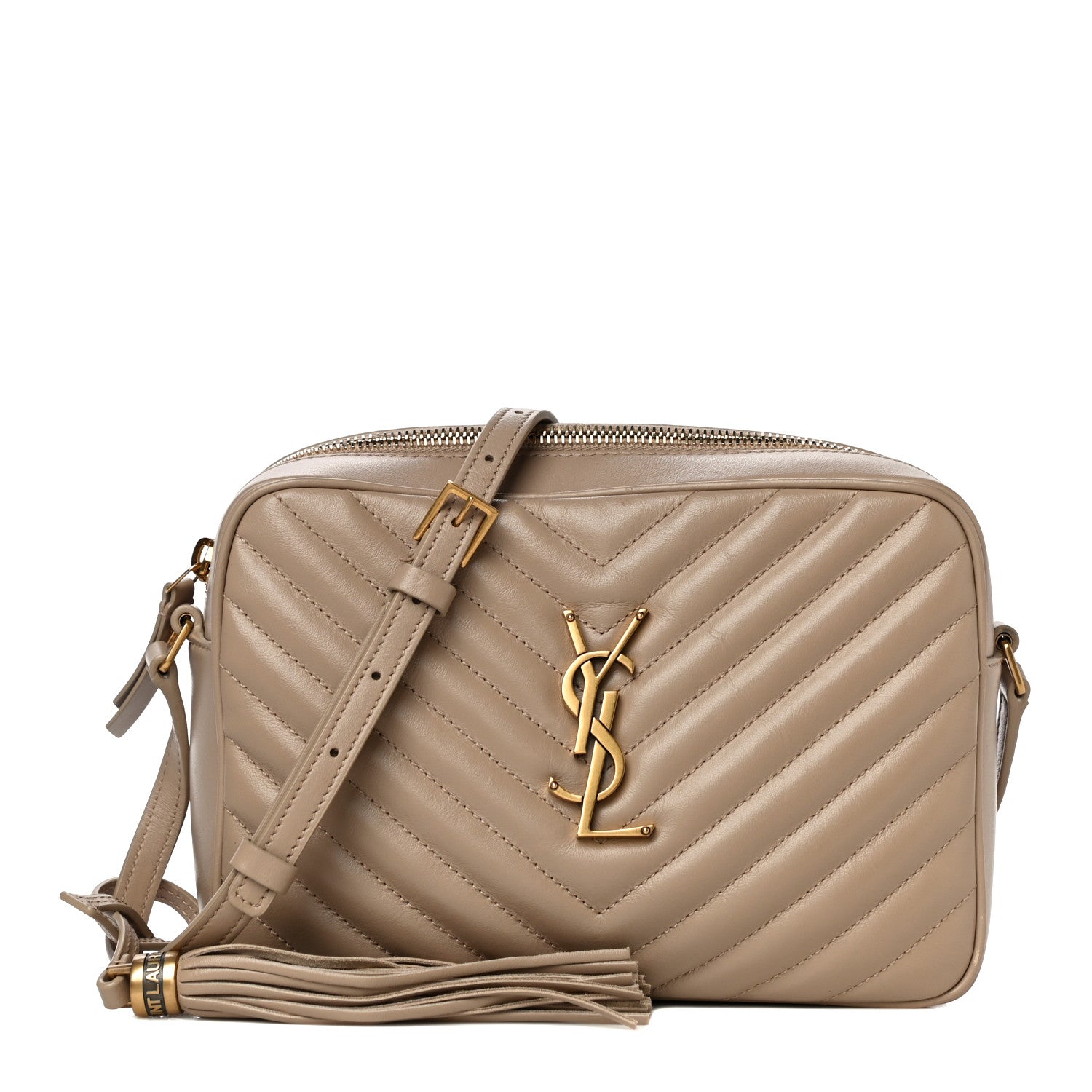 Saint Laurent Calfskin Matelasse Monogram Lou Camera Bag Dark Beige 1 of 12