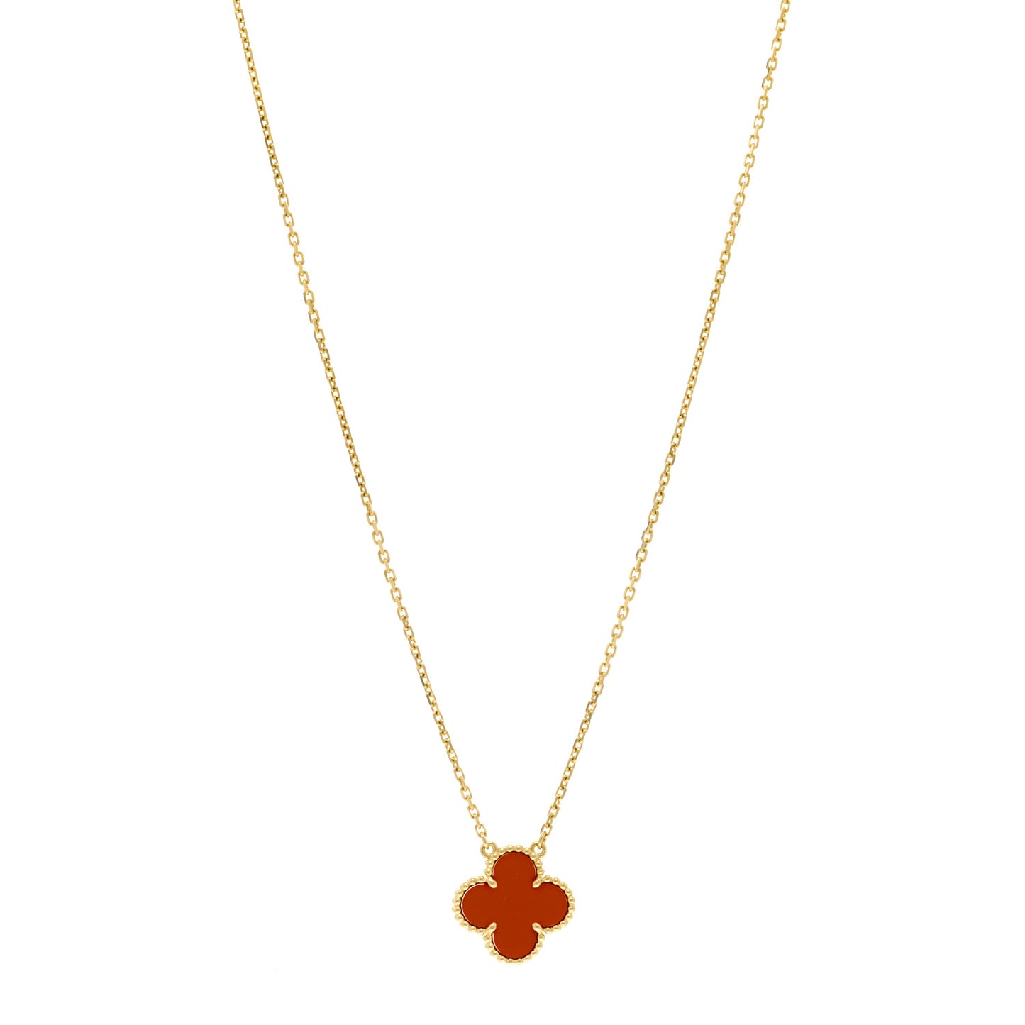 18K Yellow Gold Carnelian Vintage Alhambra Pendant Necklace