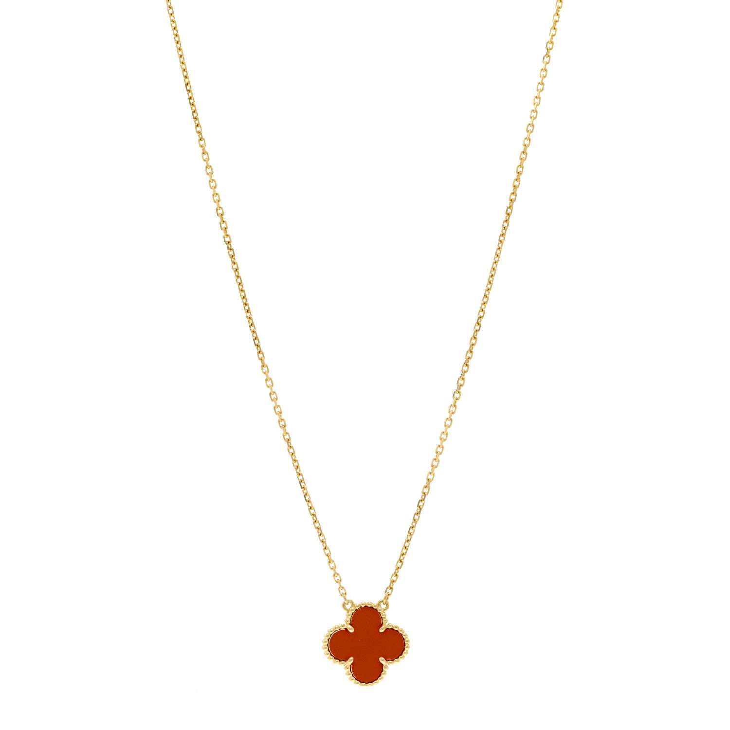 Van Cleef & Arpels 18K Yellow Gold Carnelian Vintage Alhambra Pendant Necklace 1 of 5