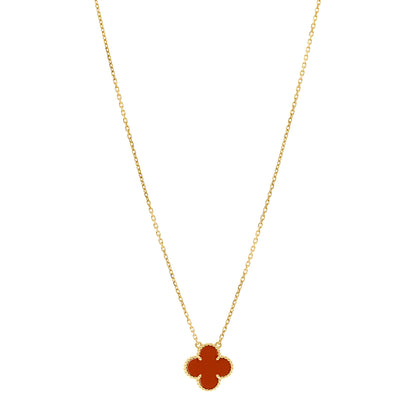 Van Cleef & Arpels 18K Yellow Gold Carnelian Vintage Alhambra Pendant Necklace 1 of 5