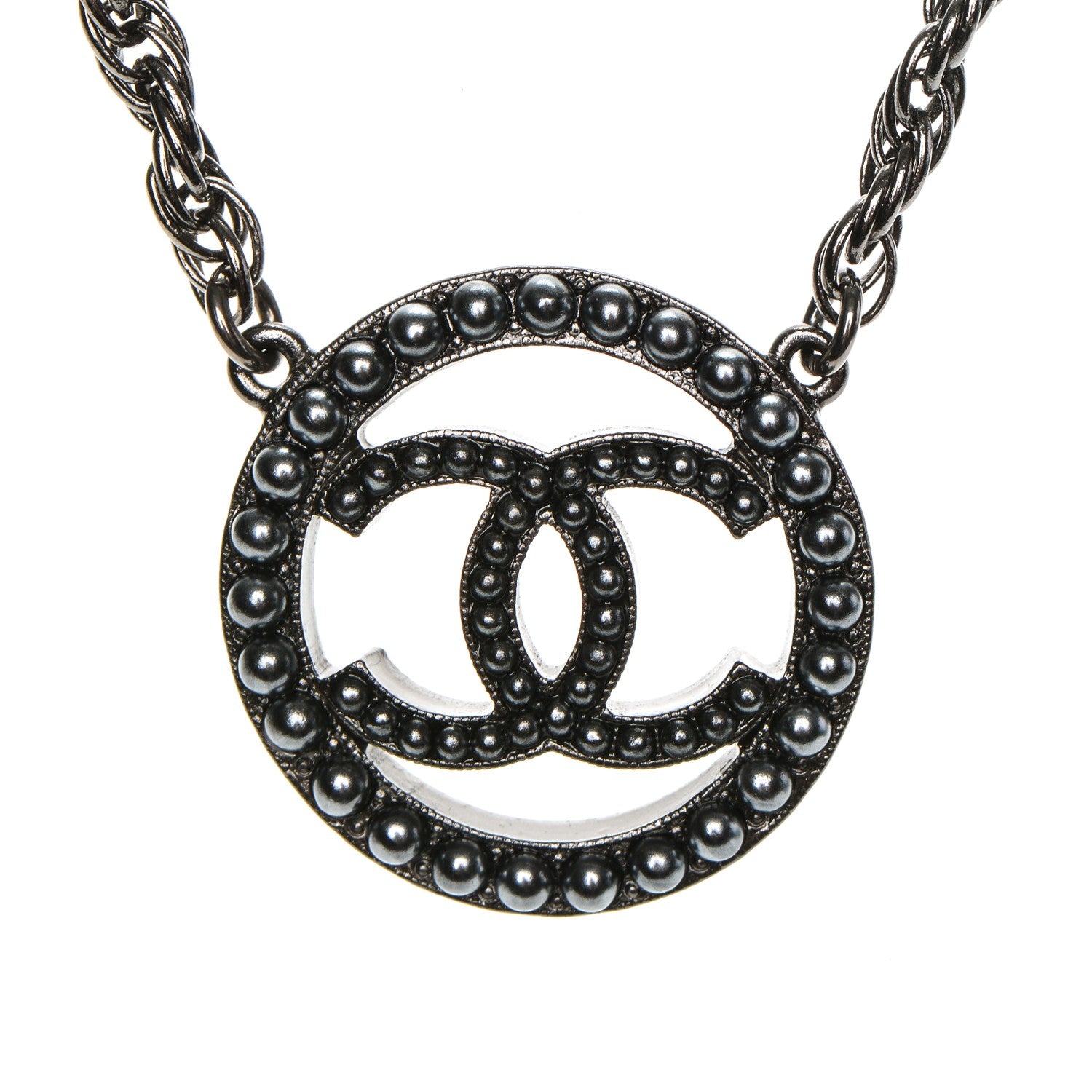 Chanel Ruthenium Pearl CC Short Necklace Dark Grey 4 of 5