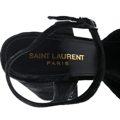 Saint Laurent Crushed Velvet Farrah Platform Sandals 36.5 Black 7 of 11