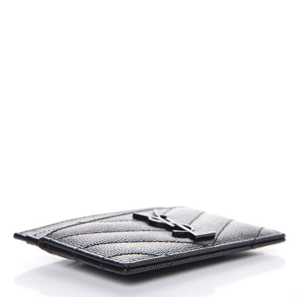 Saint Laurent Grain De Poudre Matelasse Chevron Monogram Credit Card Case Black 4 of 8
