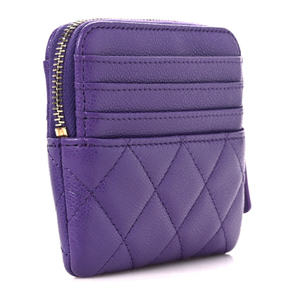 Chanel Caviar Quilted Zip Card Holder Wallet Purple 4 of 11