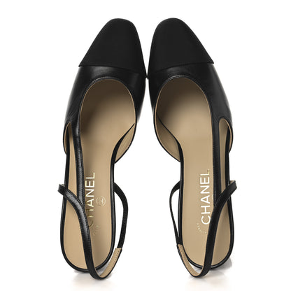 Chanel Goatskin Grosgrain Cap Toe CC Slingback Pumps 40 Black 2 of 10