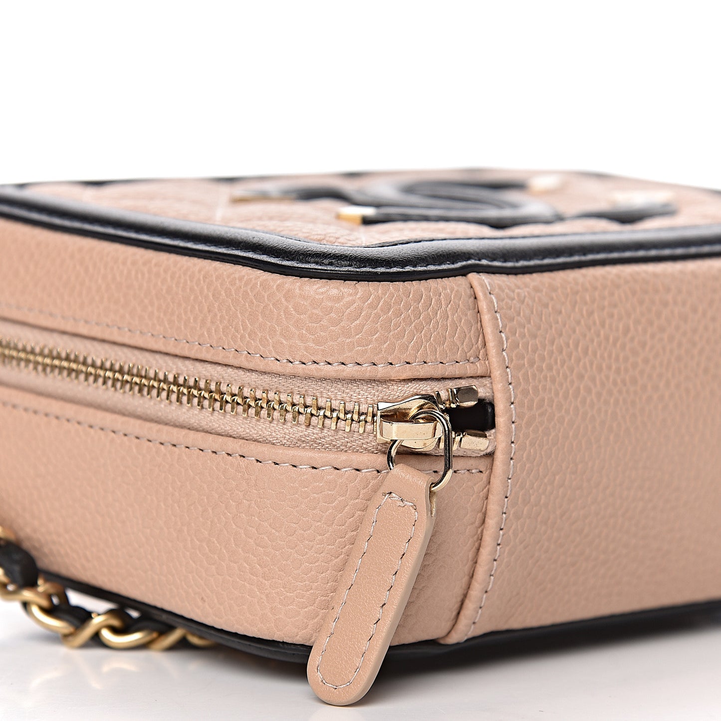 Caviar Quilted CC Filigree Vanity Clutch With Chain Beige Black