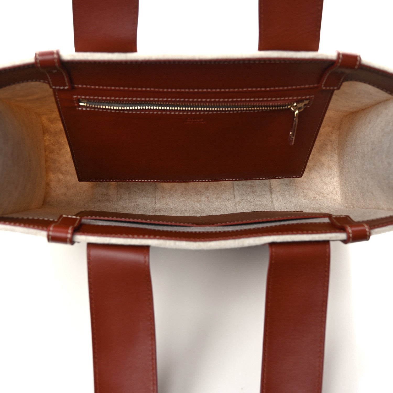 Chloe Felt Calfskin Medium Woody Ribbon Tote Cement Beige 5 of 8