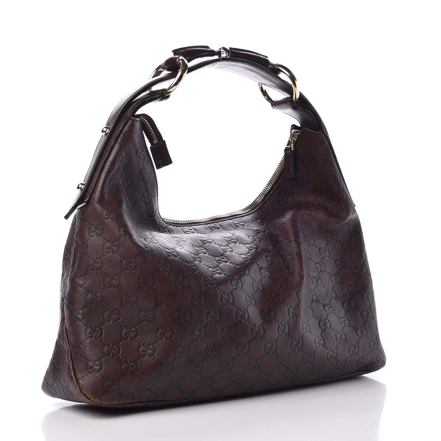 Guccissima Medium Horsebit Chain Hobo Dark Brown