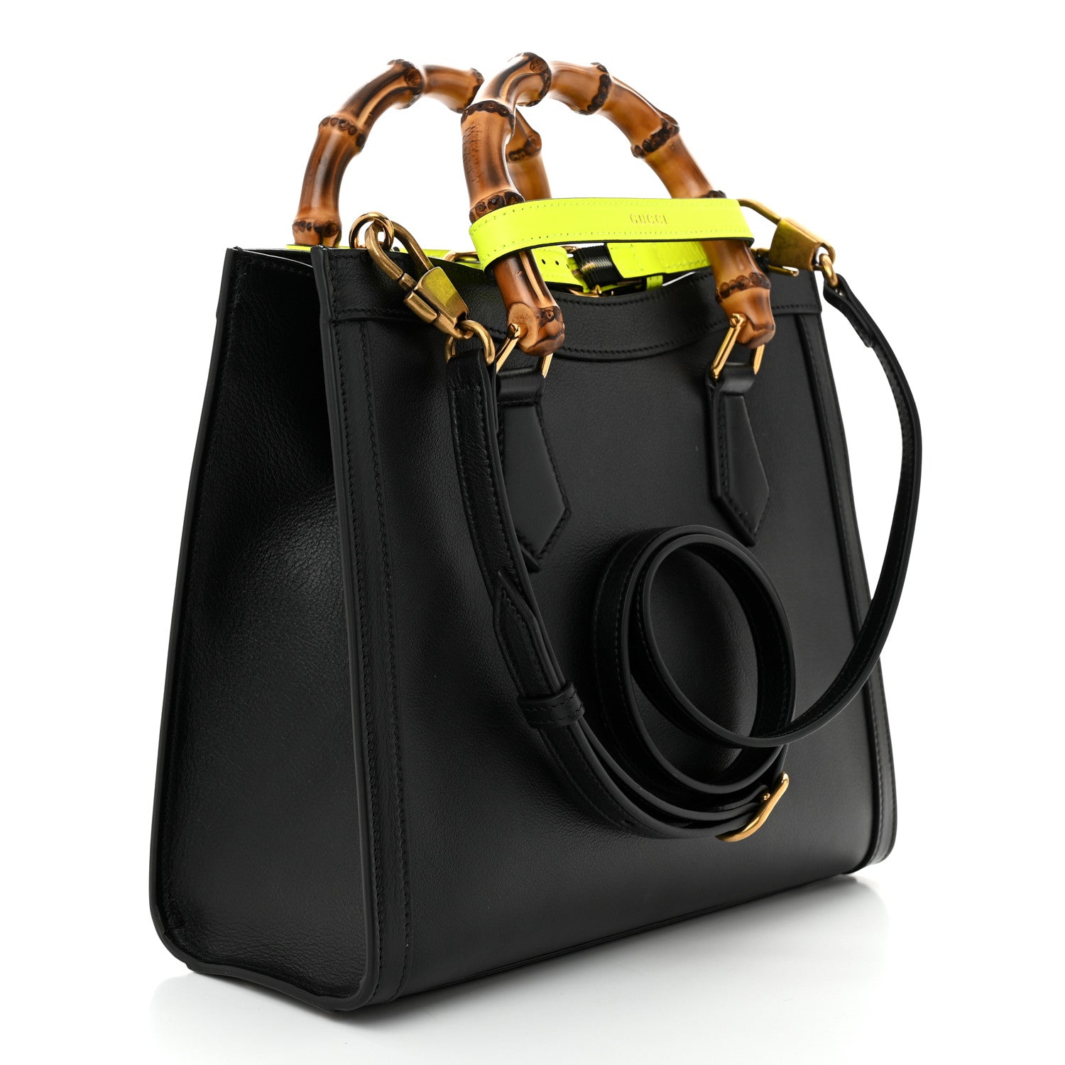 Gucci Calfskin Small Diana Tote Bag Black Yellow Fluo 3 of 11