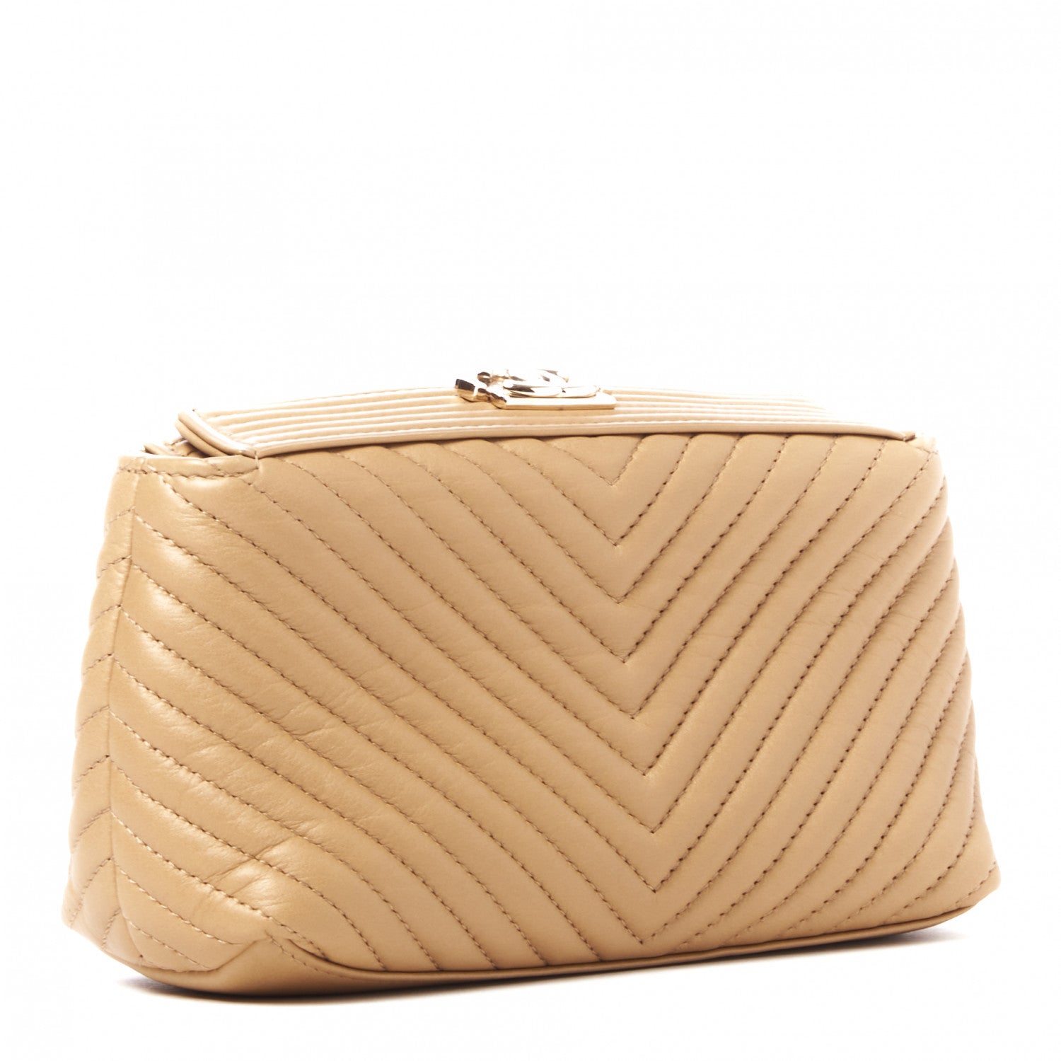 Chanel Aged Calfskin Chevron Boy Cosmetic Pouch Beige 2 of 9