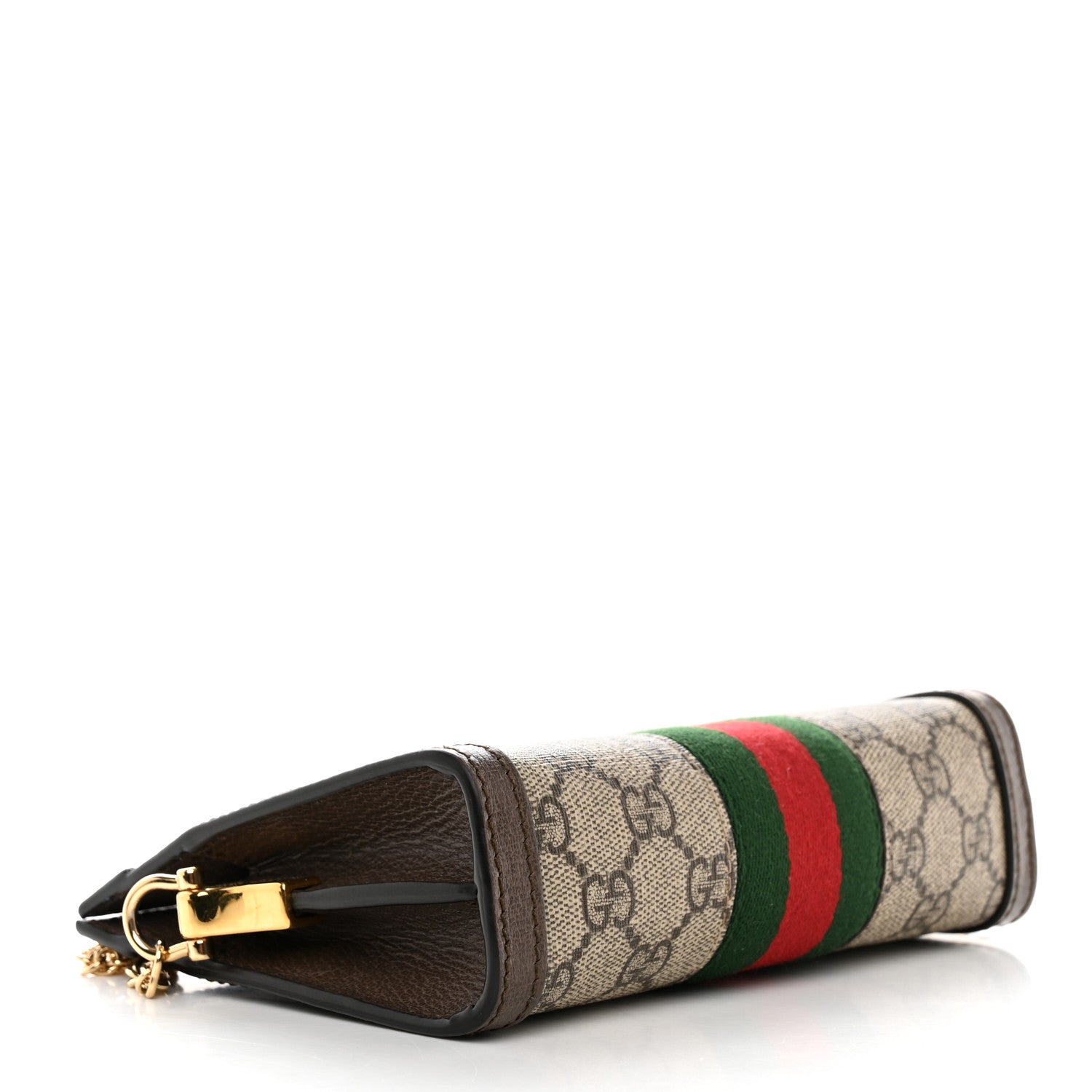 Gucci GG Supreme Monogram Textured Dollar Calfskin Web Mini Ophidia Chain Shoulder Bag Beige Ebony New Acero 4 of 12