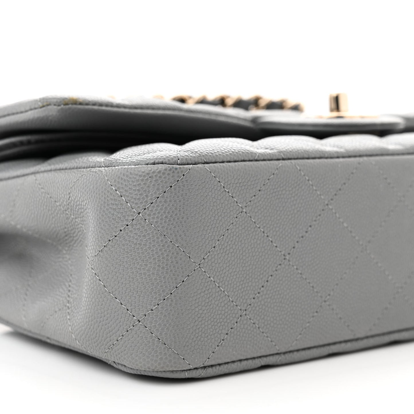 Caviar Quilted Medium Double Flap Grey